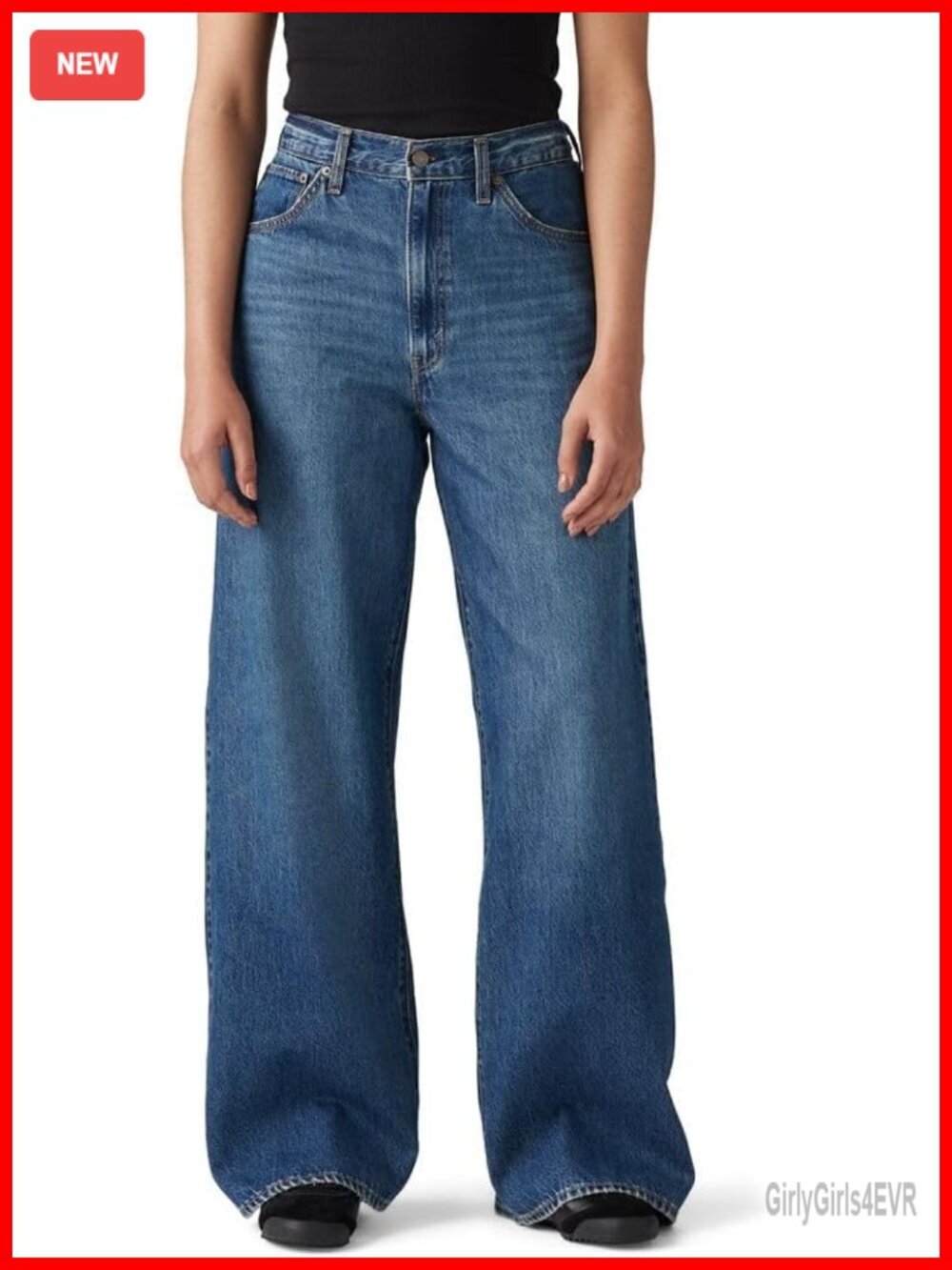 High Rise Wide Leg Baggy Jeans Straight Leg Non-Stretch Cotton